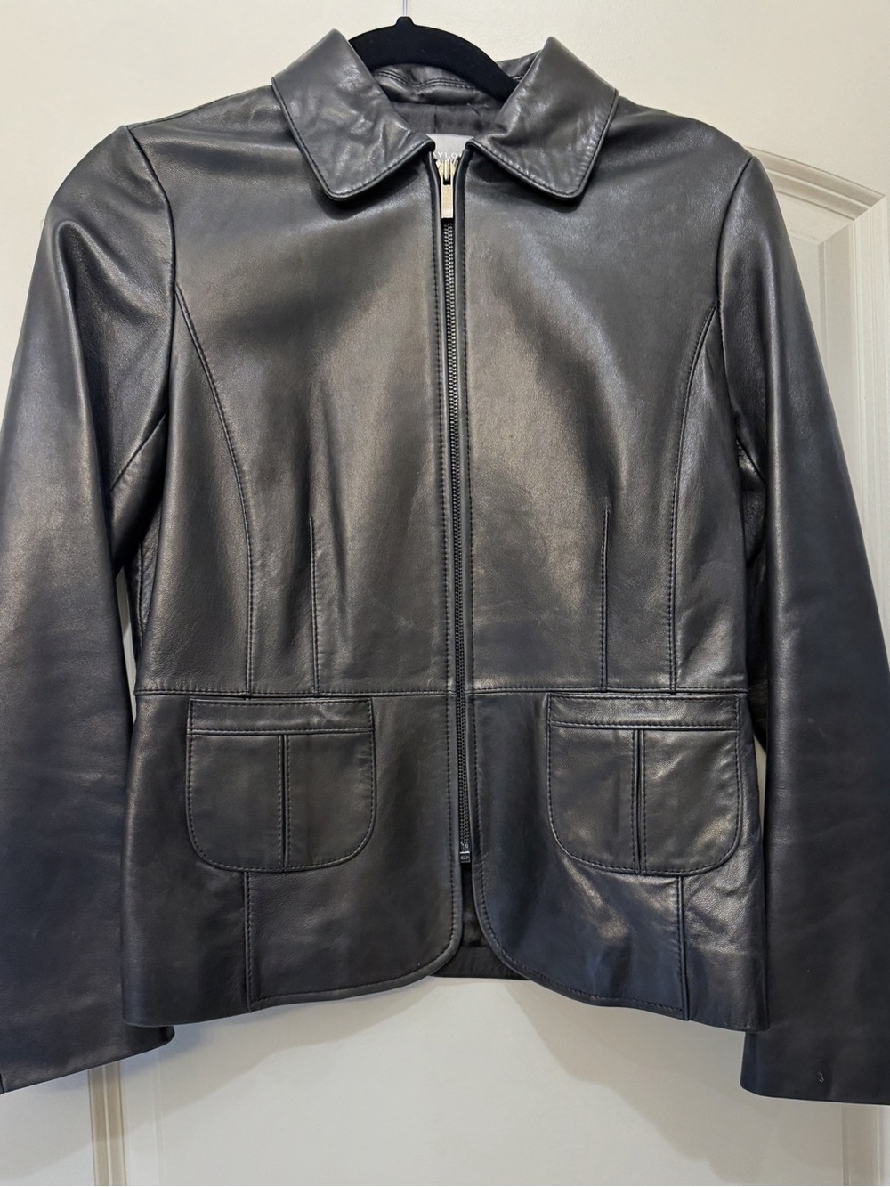 Ann Taylor Black Leather Jacket Size 4P